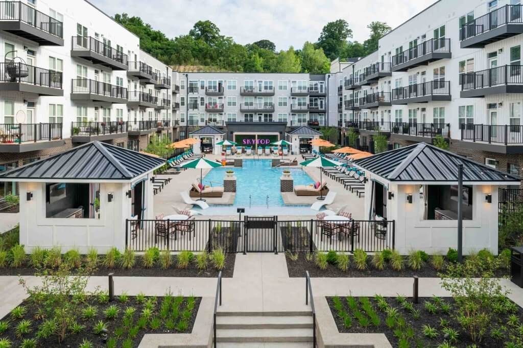 arial shot of the pool