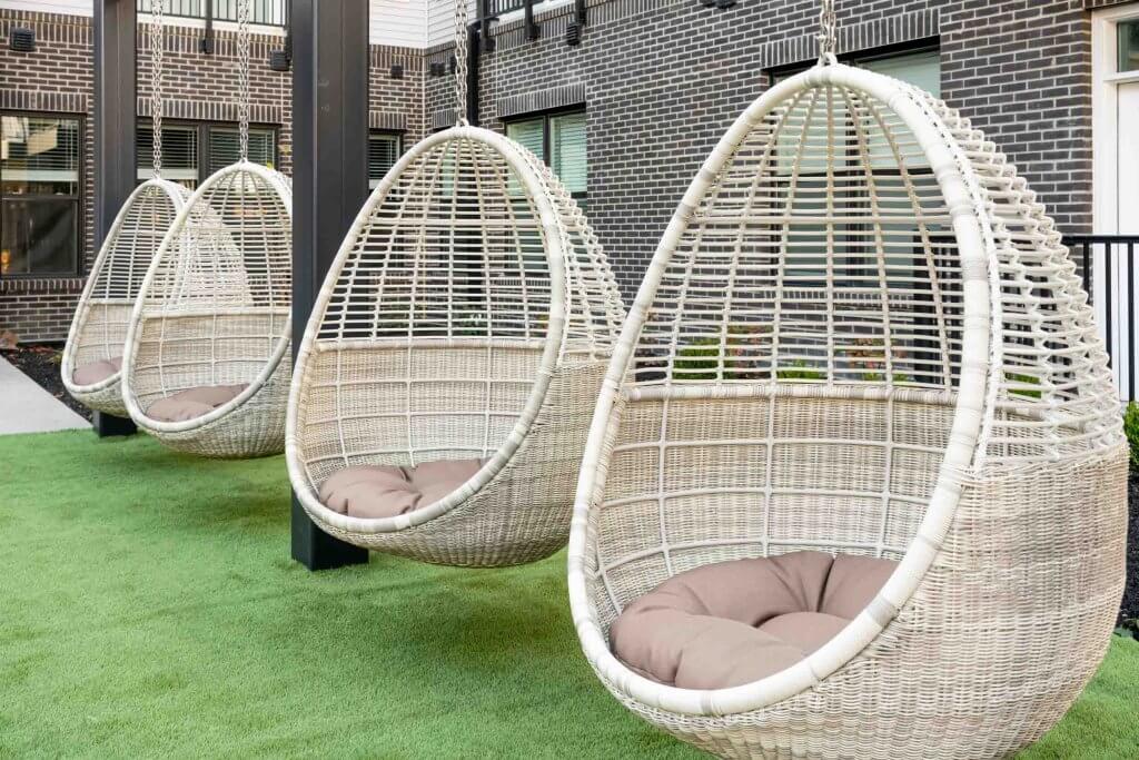 Community hanging chairs at Skytop cincinnati apartments